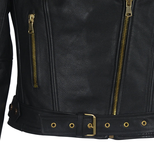 Classic Black Moto Jacket with Gold Hardware