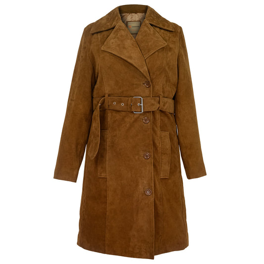Women's Caramel Brown Suede Trench Coat
