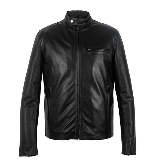 Black Calfskin Leather Biker Jacket