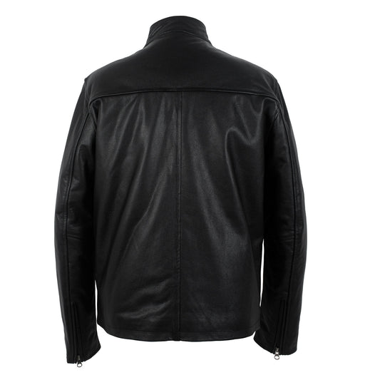 Black Calfskin Leather Biker Jacket